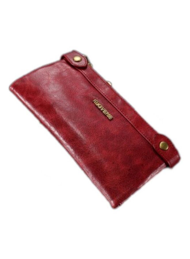 Double Zipper Leather Wallet Burgundy